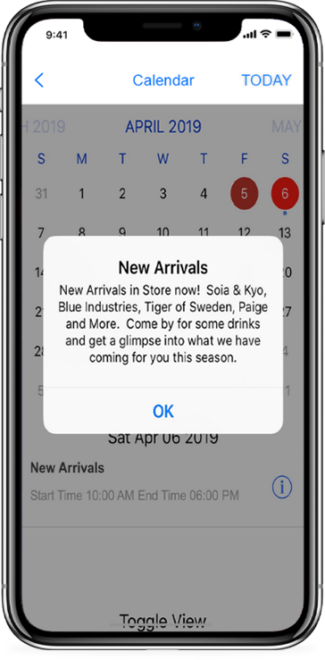 Event calendar screen